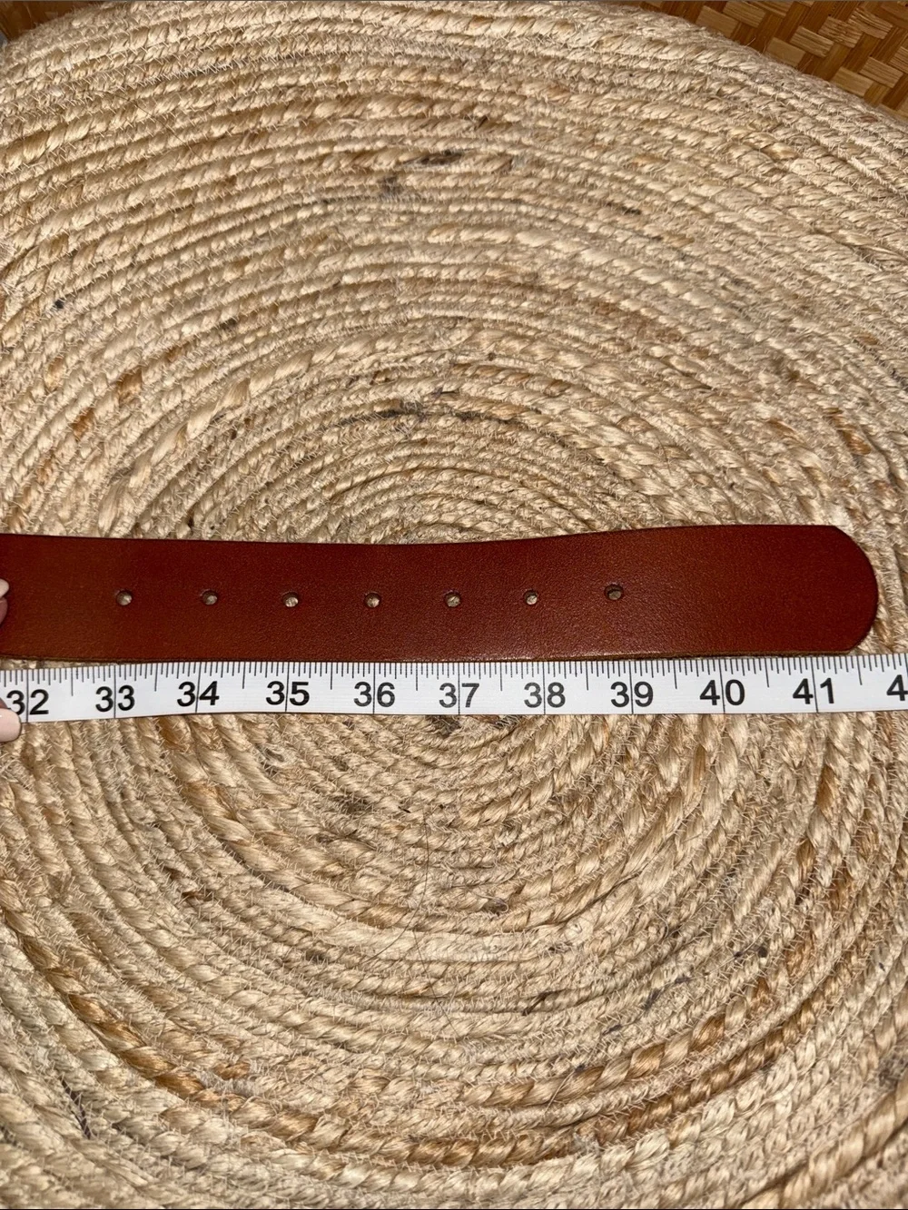 Genuine Leather Double Ring Belt Cognac Brown Brass Buckle Size L